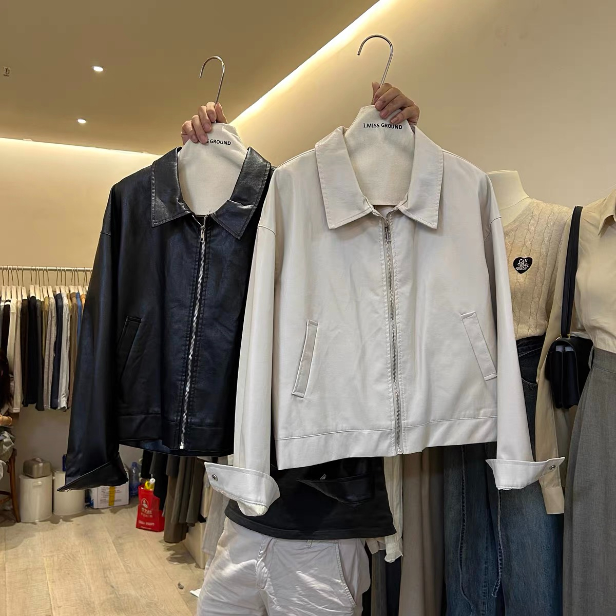 Classic version Korean chic autumn retro lapel zipper versatile motorcycle wear pu imitation leather short jacket for women