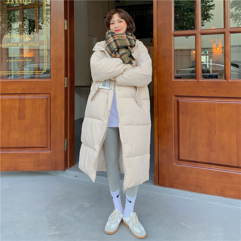 Actual shot ~ 2023 winter new style thickened quilted loose and versatile mid-length hooded down jacket