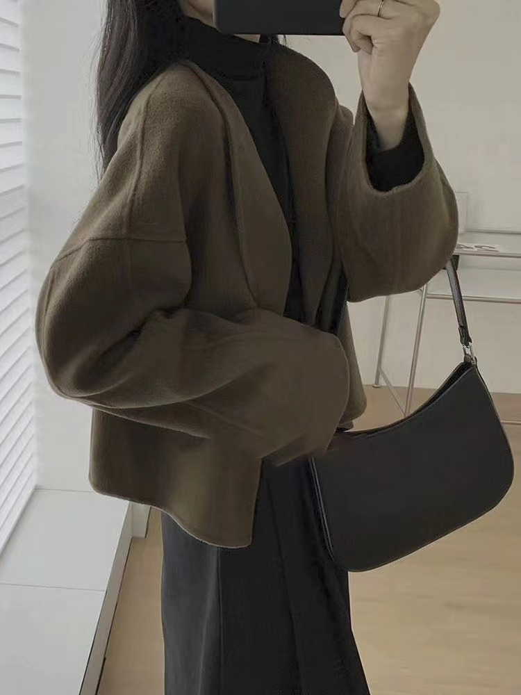 Hepburn style short woolen coat for women autumn and winter thickened small suit double-sided cashmere high-end woolen coat