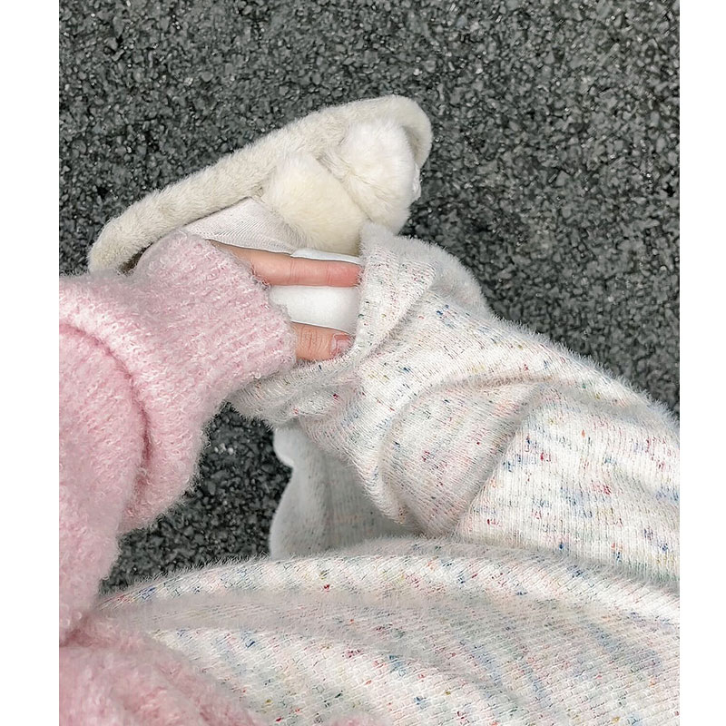 彩虹糯米褲女秋冬2023新款高腰休閒直筒軟糯小個子針織加絨闊腿褲