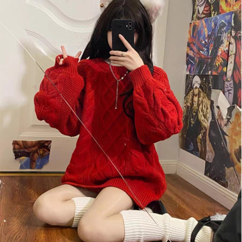 粗線麻花毛衣女加厚中長款2023年新款秋冬百搭寬鬆慵懶風線衣外套