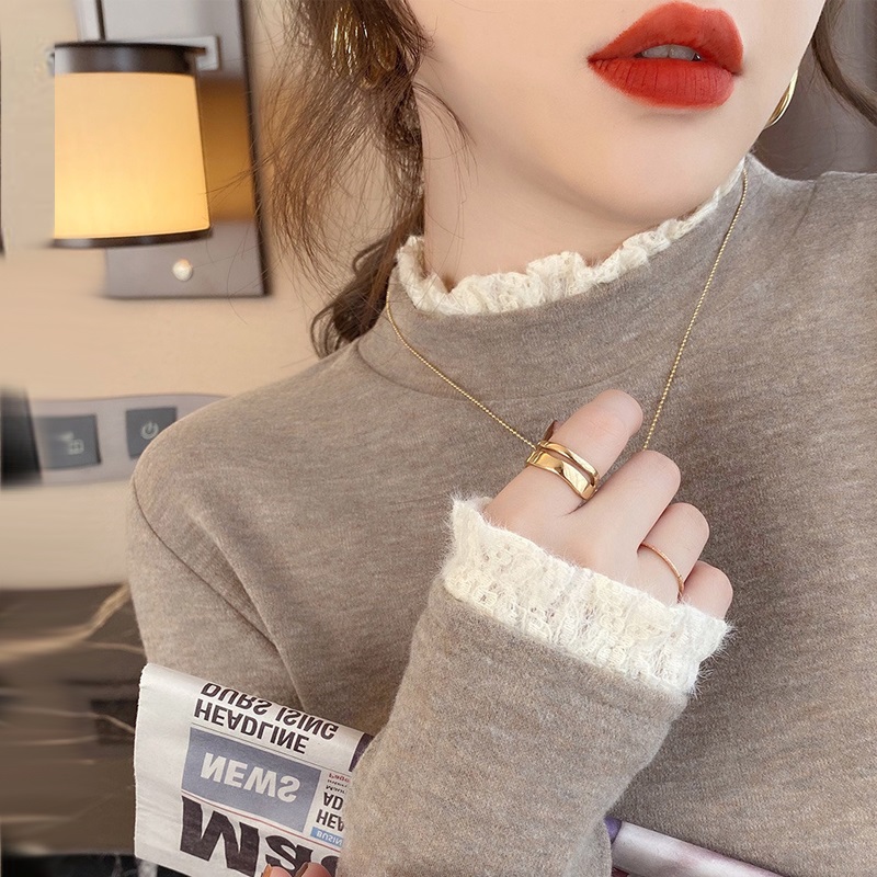 Wool velvet bottoming shirt half turtleneck autumn and winter new long-sleeved T-shirt lace style inner style new design T-shirt