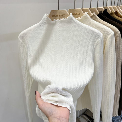 Ruffled Knit Sweater with Mock Neck | Women's Autumn/Winter Base Layer in White | Spring/Summer New Arrival Top