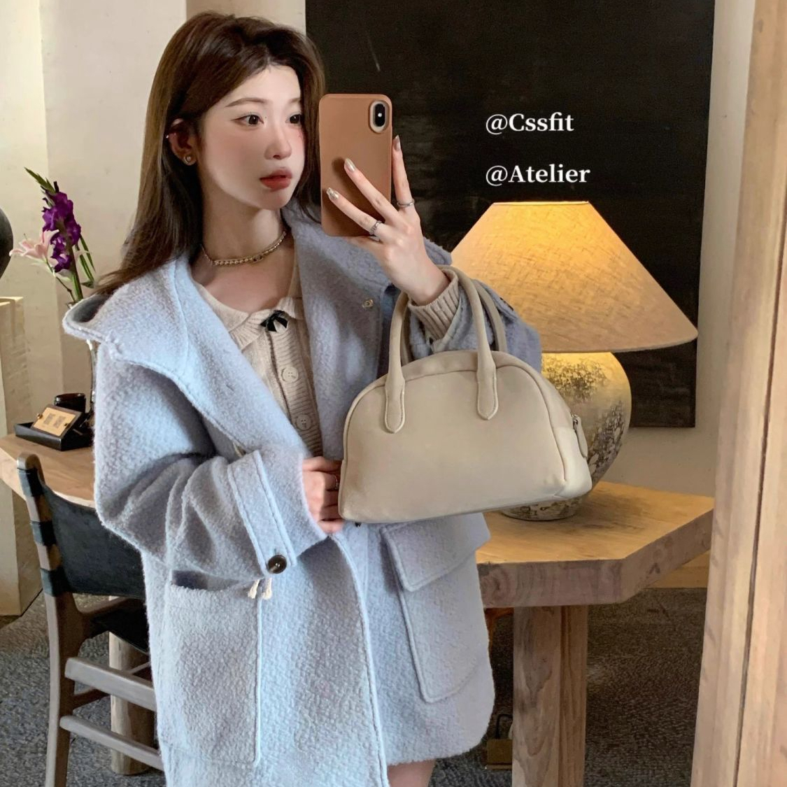 Sweet style woolen coat for women autumn and winter 2023 new style college style gentle breast wear plus velvet jacket trendy