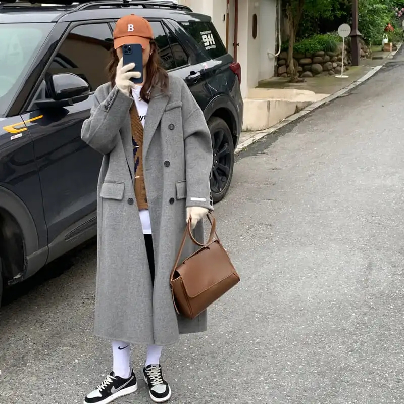2023 Autumn and Winter Classic Double-breasted Double-sided Wool Coat French Retro Style Long Woolen Coat for Women