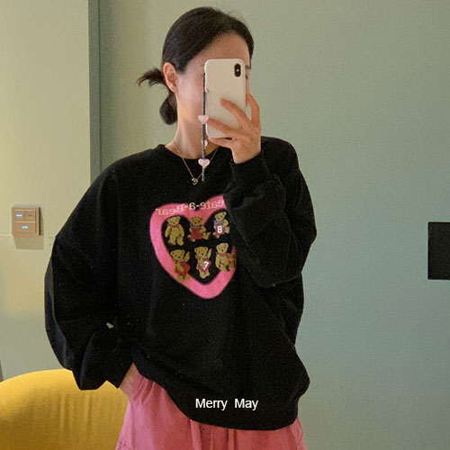 Merry May甜美少女 韓國代購 2023秋 愛心可愛小熊長袖衛衣