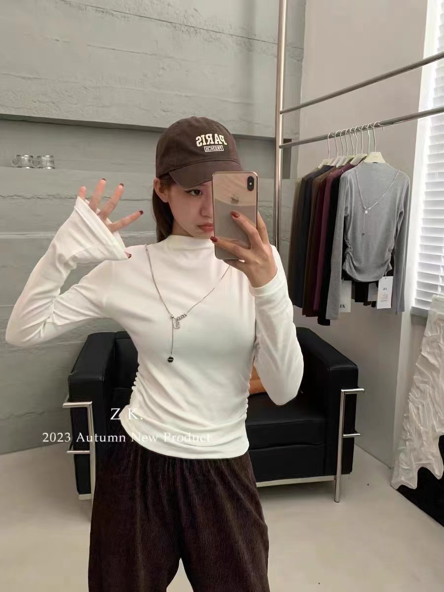 半高領韓版長袖t恤女內搭秋冬新款中領純色修身基礎上衣打底衫女