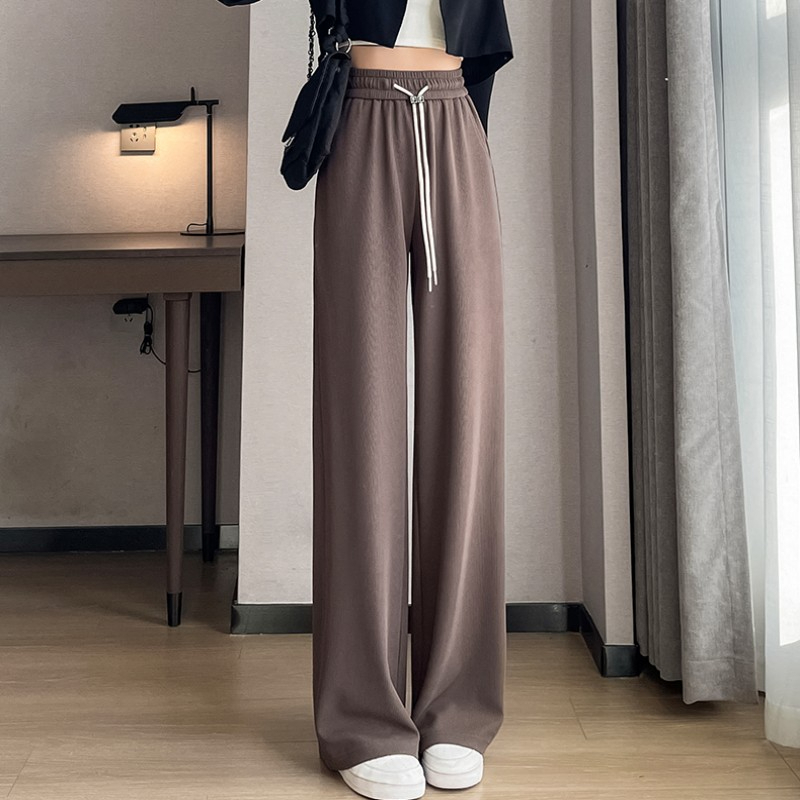 Narrow wide-leg pants for women spring and autumn 2023 new high-waist drape floor-length loose slim casual straight-leg pants