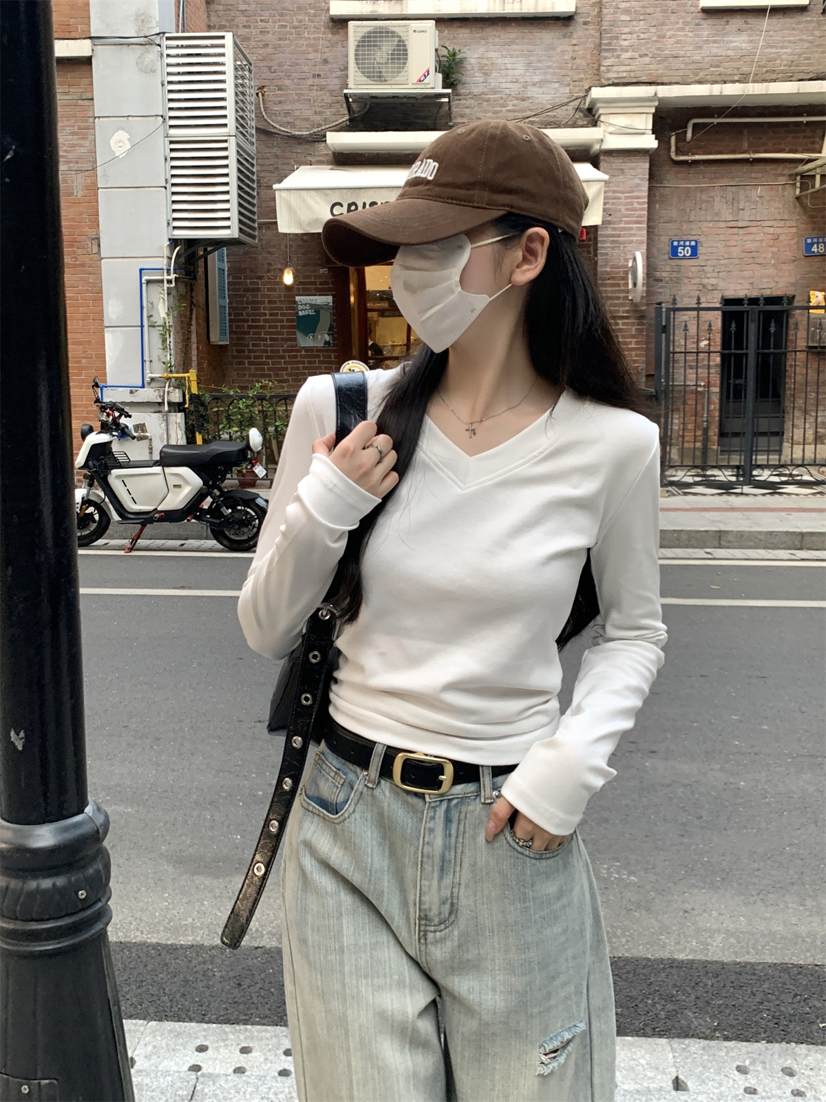 實拍 秋冬韓版修身v領百搭顯瘦純棉內搭長袖T恤打底衫上衣女