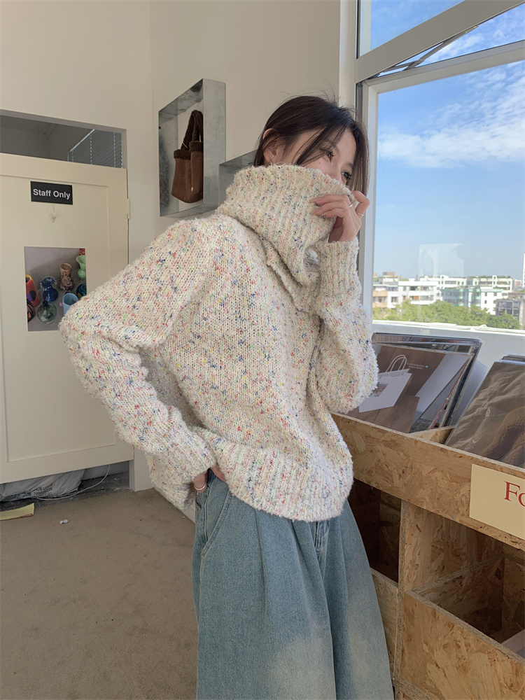 實拍！慵懶風軟糯復古彩色百搭套頭加厚毛衣+可以拆卸圍脖套裝