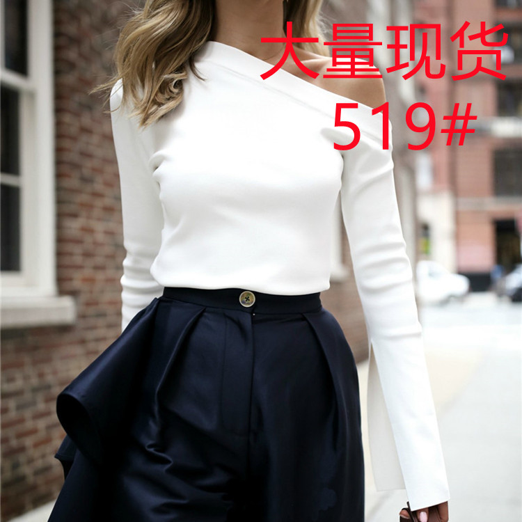 歐美外貿速賣通ebay亞馬遜跨境露肩開袖上衣長袖打底衫T恤