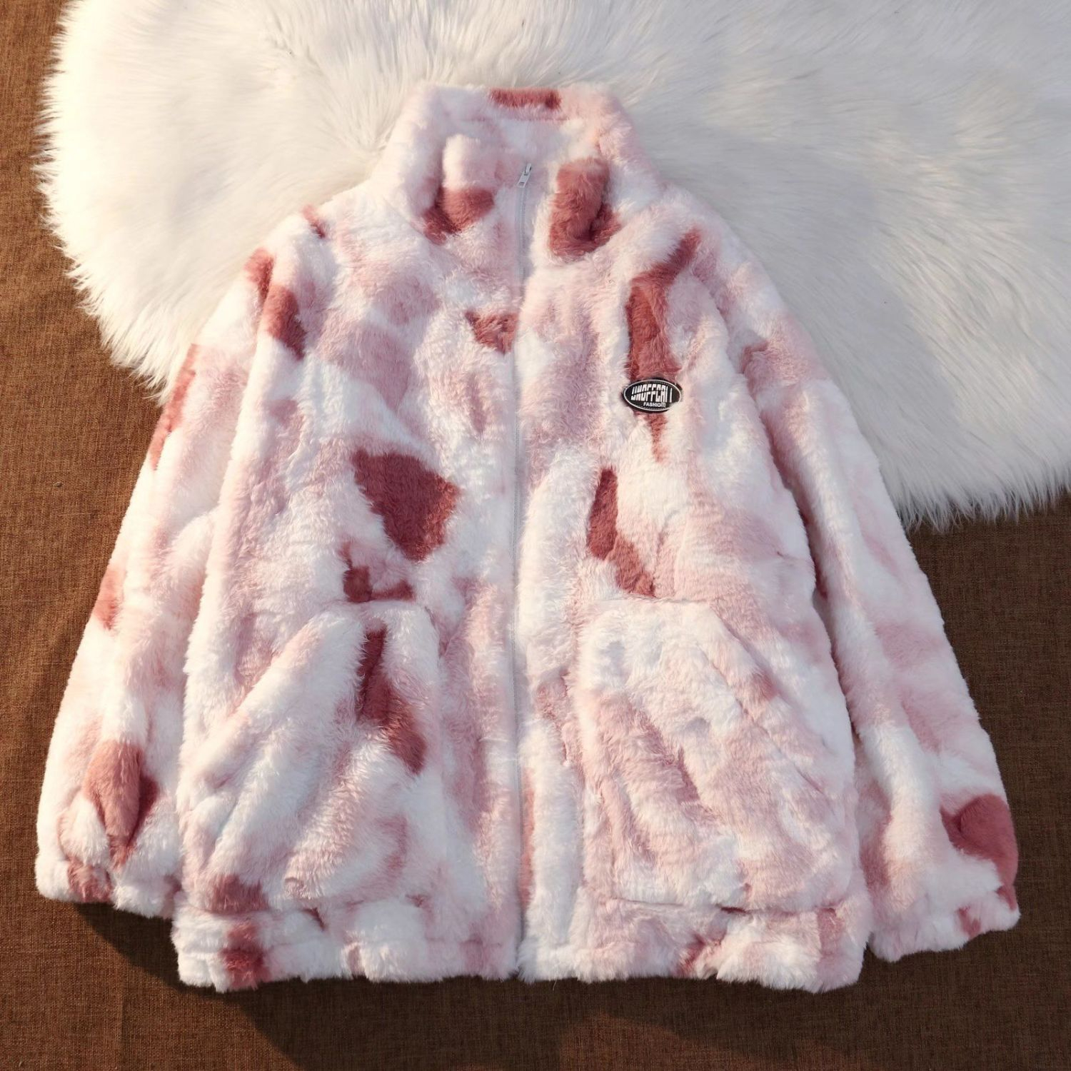 Arctic velvet thickened men's and women's cotton coats tie-dyed autumn and winter Korean style loose high-grade rabbit fur warm cotton coats couple coats