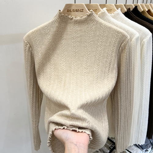 Ruffled Knit Sweater with Mock Neck | Women's Autumn/Winter Base Layer in White | Spring/Summer New Arrival Top