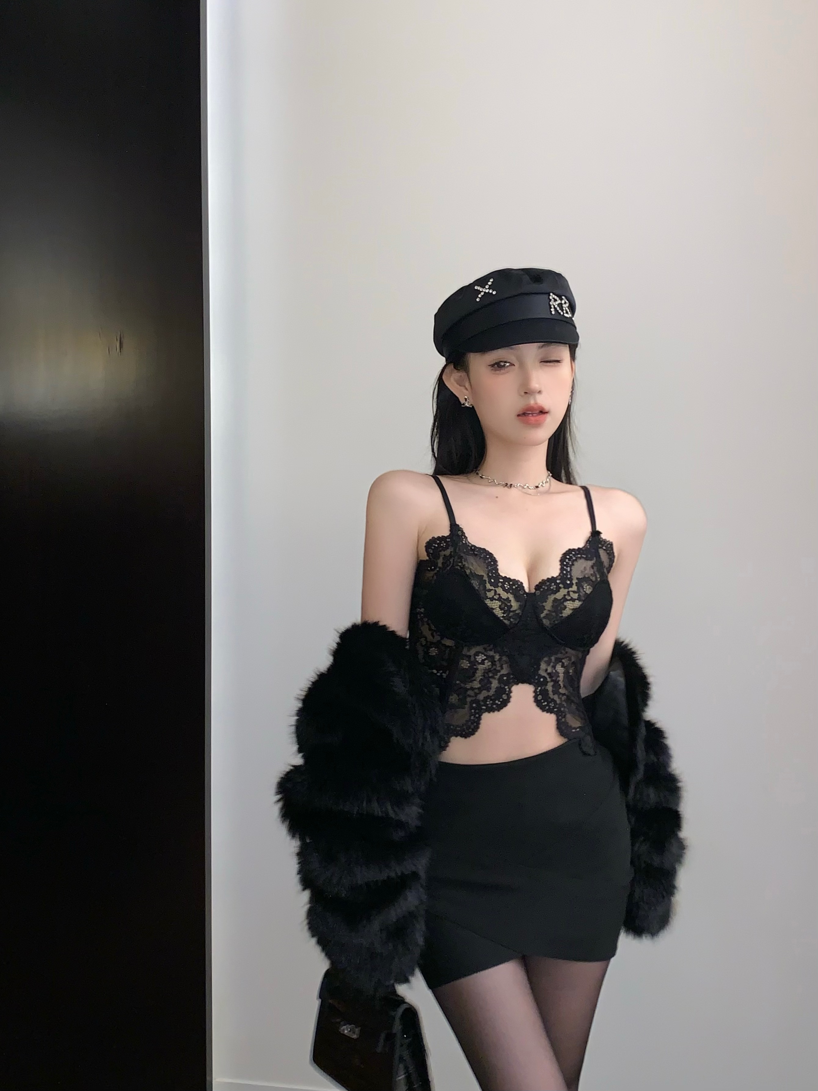 Real shot of Pure Lust Lace Camisole Sexy Slim Irregular Hollow Tube Top with Bra