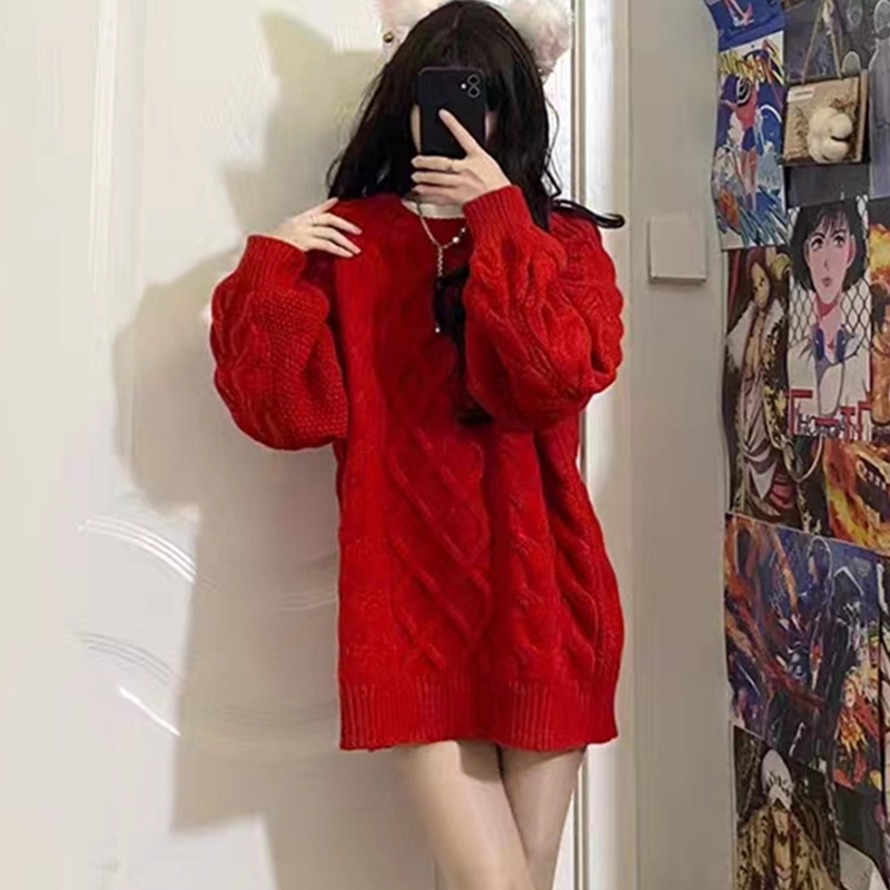 粗線麻花毛衣女加厚中長款2023年新款秋冬百搭寬鬆慵懶風線衣外套