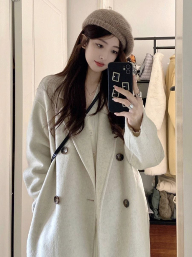 Off-season coat woolen coat for women 2023 new double-sided cashmere coat Korean style Hepburn style mid-length thickened