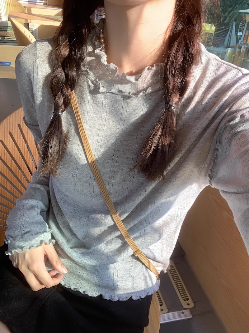 設計感小眾秋冬新款德絨假兩件蕾絲拼接T恤辣妹短款打底衫女上衣