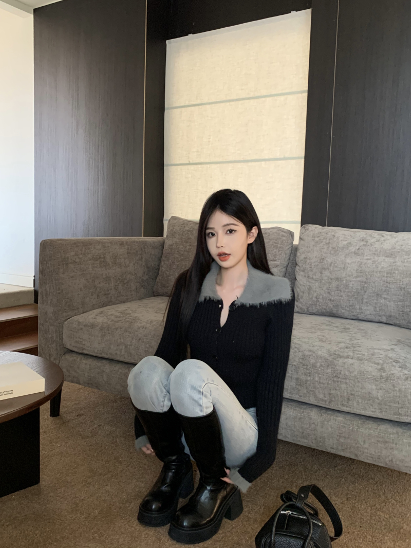 實拍 法式溫柔風拼接外穿短款女百搭休閒簡約針織衫長袖毛衣