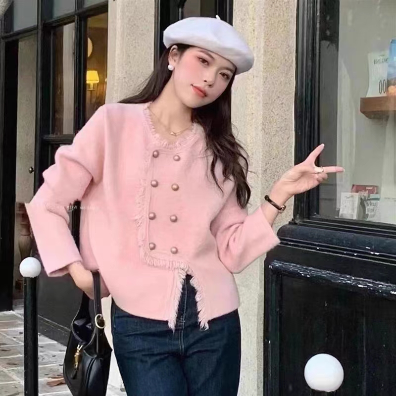 2023春秋季新款法式小香風設計感流蘇寬鬆針織開衫女毛衣外套上衣