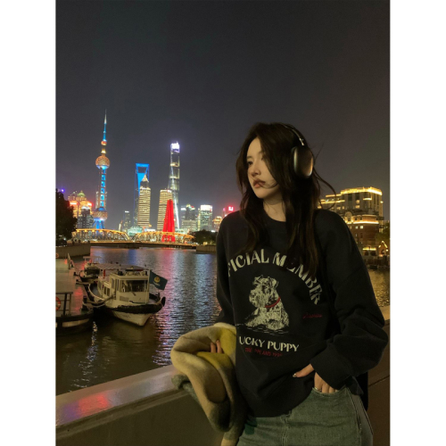 Official picture American letter print dog sweatshirt jacket for women  autumn and winter new design loose top