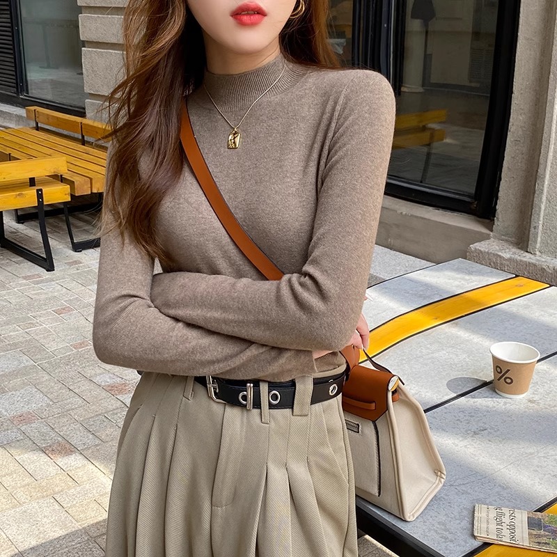 羊絨打底衫女2023新款女秋冬內搭半高領羊毛毛衣針織衫春秋上衣