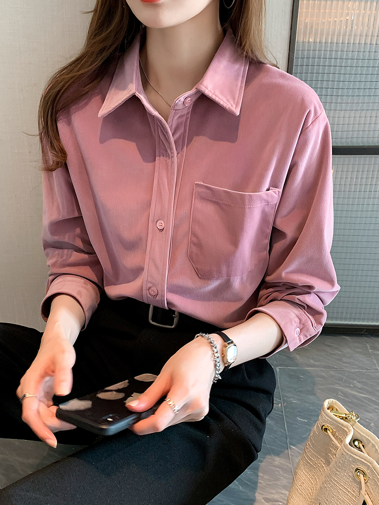 燈芯絨襯衫女秋冬2023秋季新款輕熟法式小眾寬鬆內搭疊穿襯衣