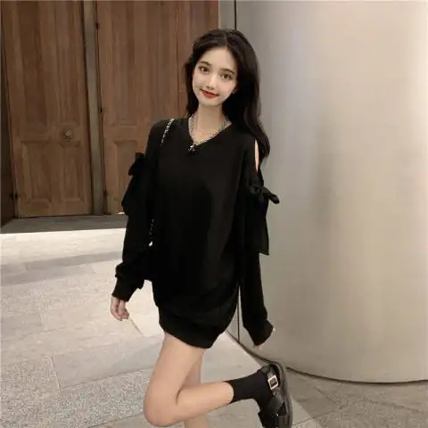 Official picture design niche long-sleeved sweatshirt women's loose autumn chic Korean version milky sweet bow oversize top