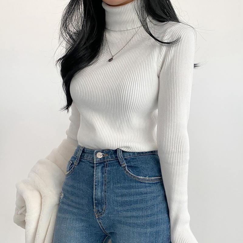 Korean chic thickened warm turtleneck sweater slim fit elastic soft bottoming sweater for women