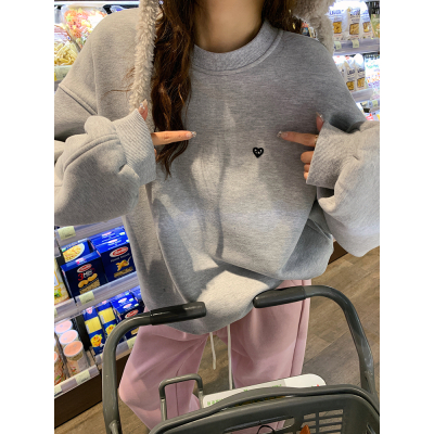 原宿BF加絨加厚套頭圓領衛衣女學生鹽系寬鬆上衣秋冬季外套慵懶風