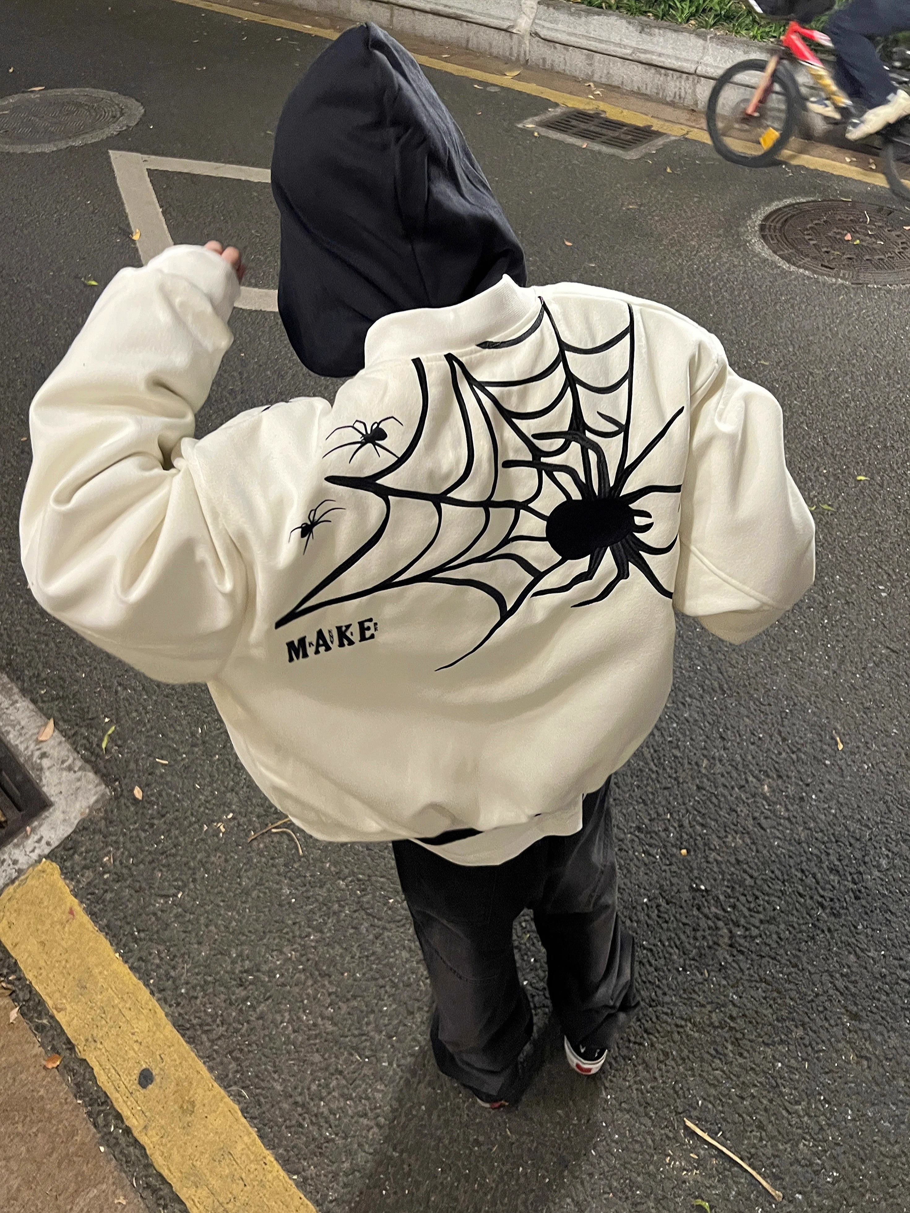 American high street trendy brand niche design spider jacket jacket for men and women autumn and winter new quilted stand-up collar baseball uniform