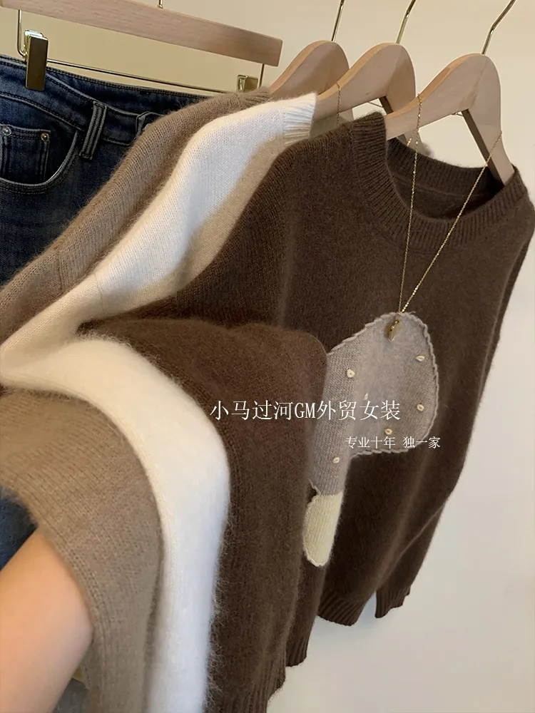 女裝新品折扣秋冬高品質羊毛衫慵懶寬鬆圓領毛衣