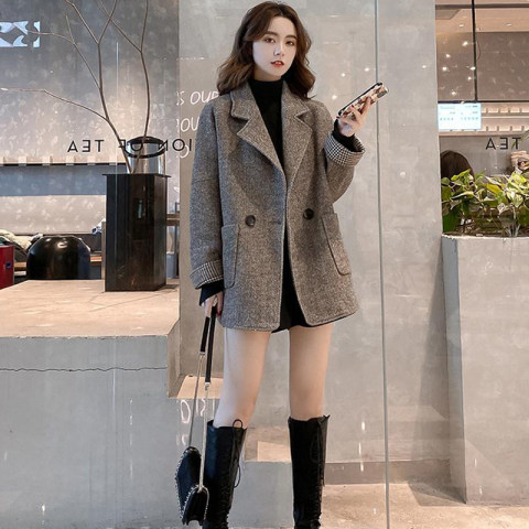 西裝外套女秋冬2023年新款韓版英倫風毛呢加厚寬鬆休閒小西服上衣