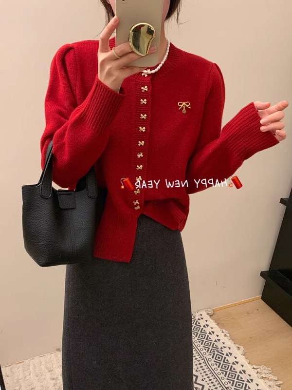 大碼女裝寬鬆遮肉蝴蝶扣針織開衫女秋冬新款胖mm減齡顯瘦毛衣外套