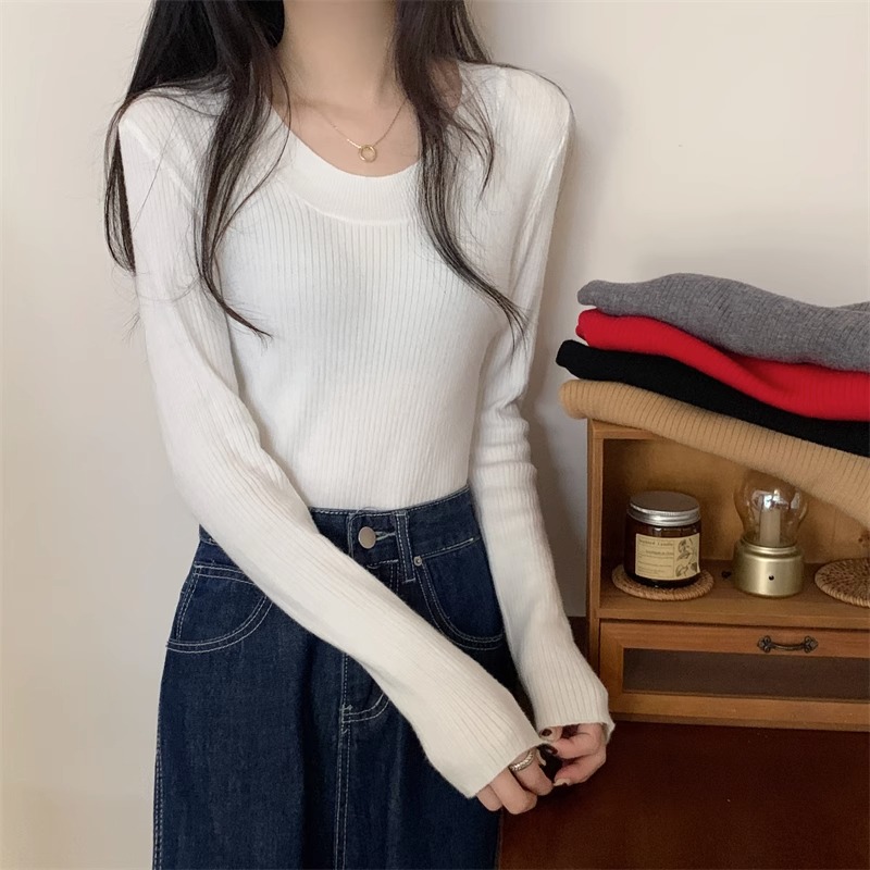 今年流行漂亮上衣秋季2023新款女裝修身顯瘦打底衫長袖內搭針織衫