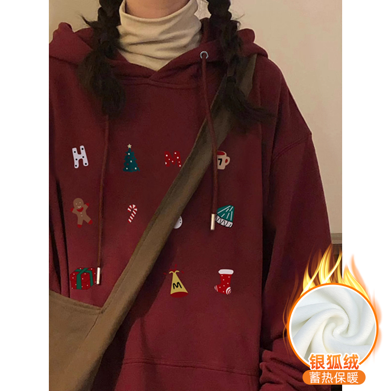 華棉複合銀狐絨 秋冬新款連帽衛衣女