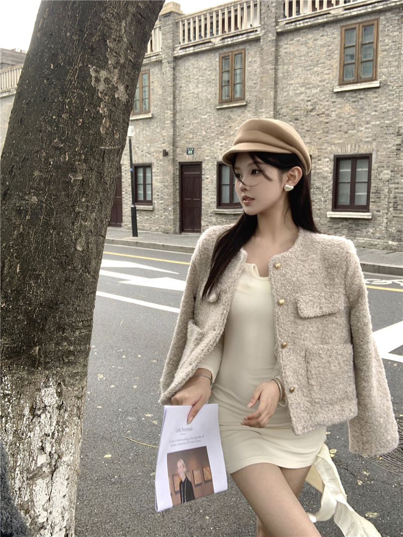 實拍~2023冬季新款甜美溫柔風毛呢設計感氣質小個子短款外套