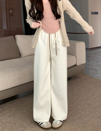 Real shot of velvet drape casual pants for women 2023 straight wide leg pants loose slimming pants thickened trousers