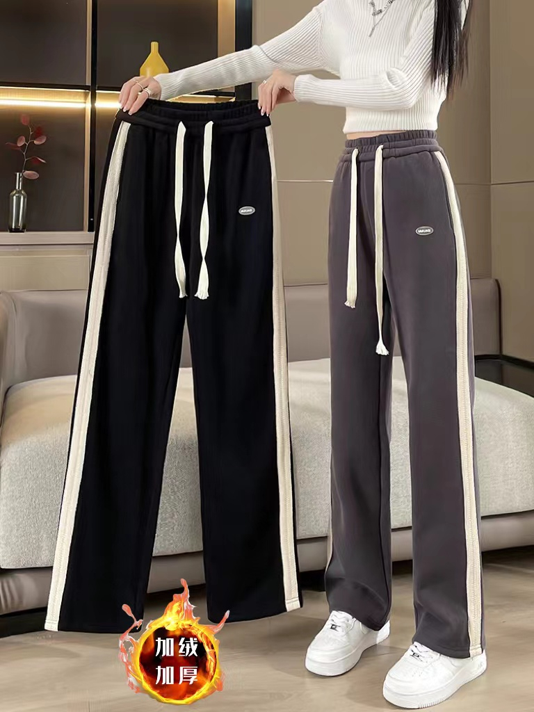 Velvet thickened wide-leg sports pants for women autumn and winter 2023 new loose straight casual sweatpants for women winter