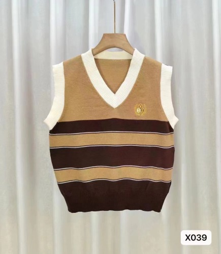 2023 autumn and winter new style Japanese style lazy style V-neck embroidered striped knitted vest