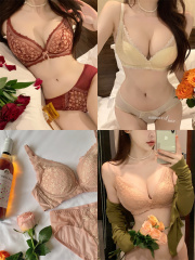 Close-up of padded birthday underwear with shaping cups, wireless lace lingerie set