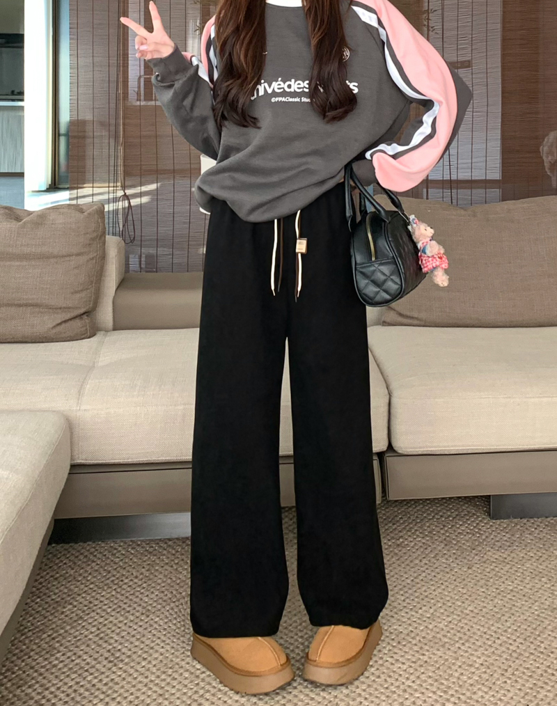 Real shot of velvet drape casual pants for women 2023 straight wide leg pants loose slimming pants thickened trousers