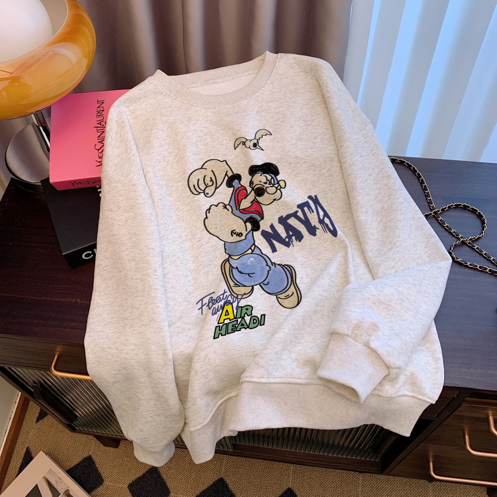 Actual shot of Huamian Thin 310g/Fleece 410g Autumn and Winter Sweater Women's Printed Large Size Women's Wear