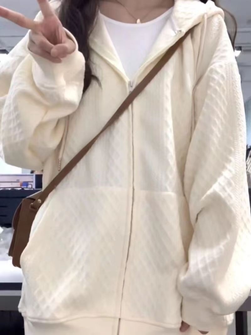 原版提花布100%聚酯纖維後包條雙層帽 秋季薄款衛衣女連帽拉鏈