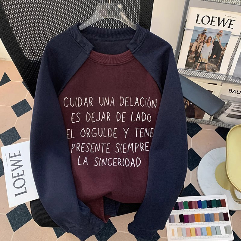 Original workmanship American retro letter print round neck sweatshirt autumn and winter casual temperament versatile long-sleeved top