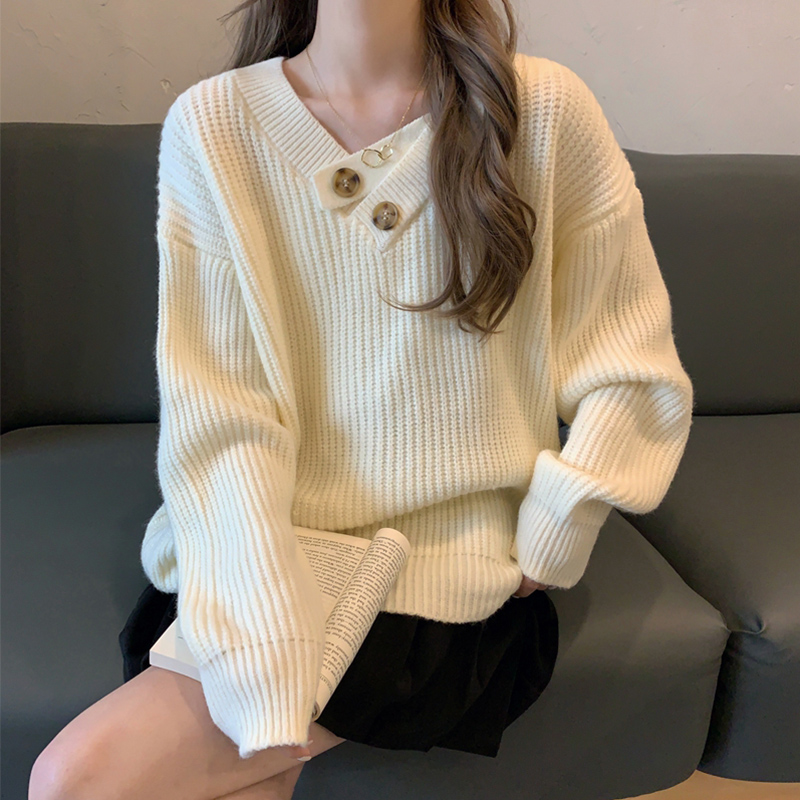 v領毛衣女寬鬆秋冬季新款女裝內搭慵懶風設計感小眾打底針織