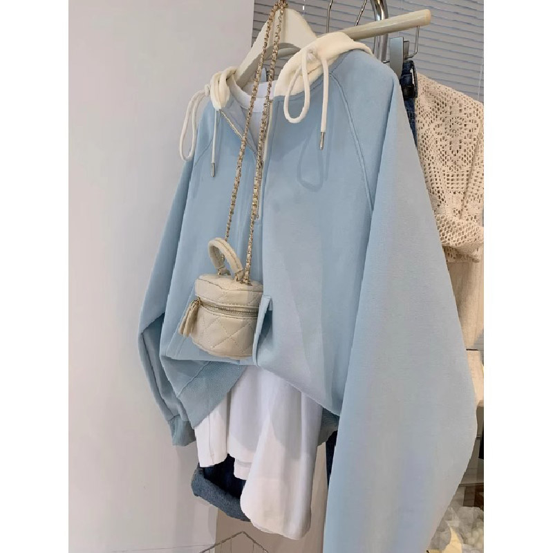 Original workmanship, niche hooded sweatshirt for women, 2023 autumn and winter loose, lazy style half-zip top