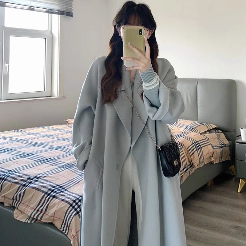 Korean style high-end design gentle preppy style loose woolen versatile coat for small people