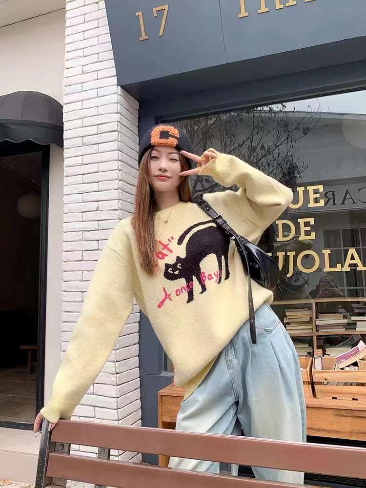 上衣長袖百搭時尚款簡約圓領動物
