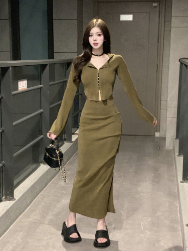 Real shot, minimalist visual sense, hooded top, high-waisted skirt, hot girl suit, women's autumn outfit, complete set