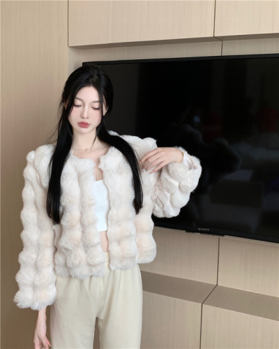 Actual shot ~ 2023 new winter style sweet and gentle temperament round neck design small fur coat for women